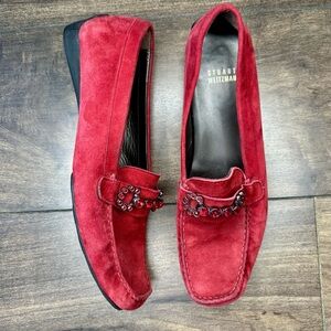 Stuart Weitzman Red Suede Loafers Driving Shoes w/ Jewel Detail Women’s Size 8.5